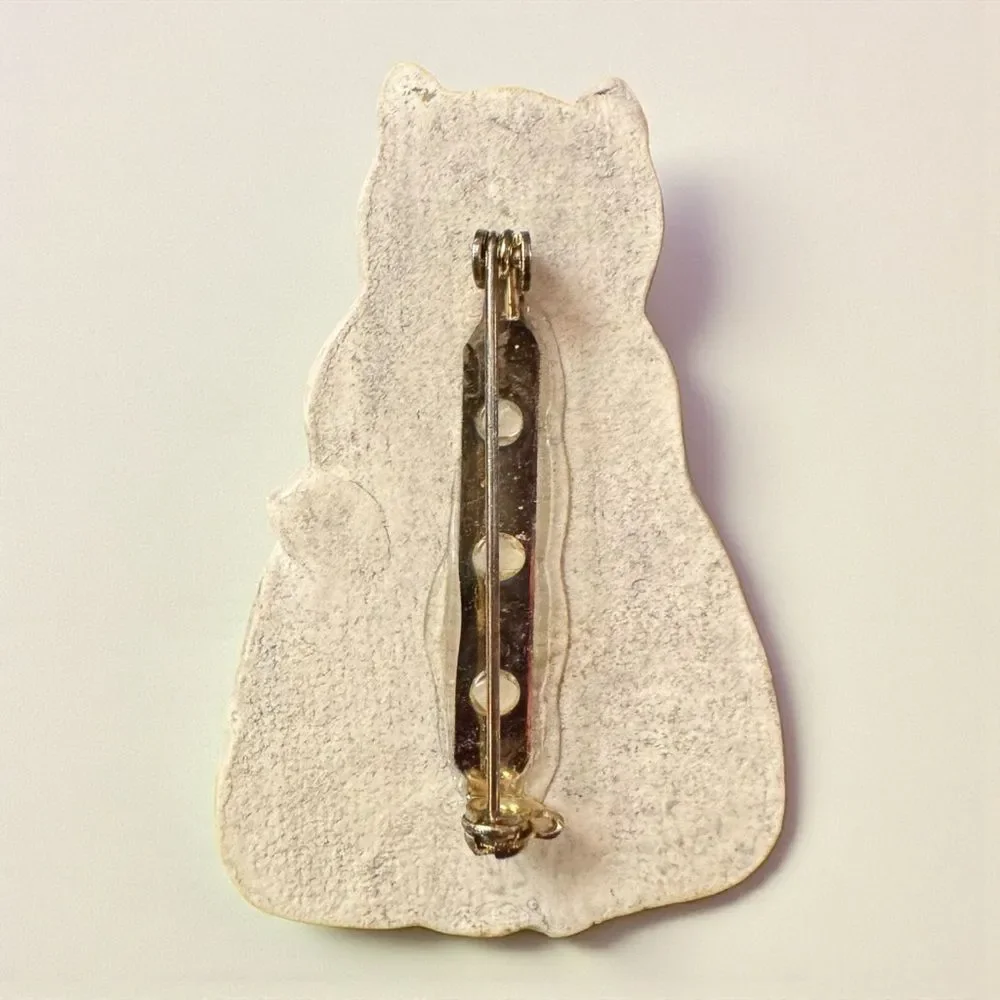 Vintage Handmade Clay Cat Pin Brooch